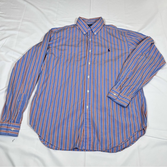 Polo Ralph Lauren Men’s L Classic Blue Striped Long Sleeve Button Down Shirt - Picture 1 of 9